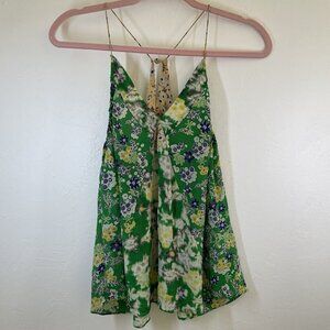 Vintage Rebecca Taylor Y2K Fairy Silk Tank Top Cami Kelly Green Yellow Boho 2